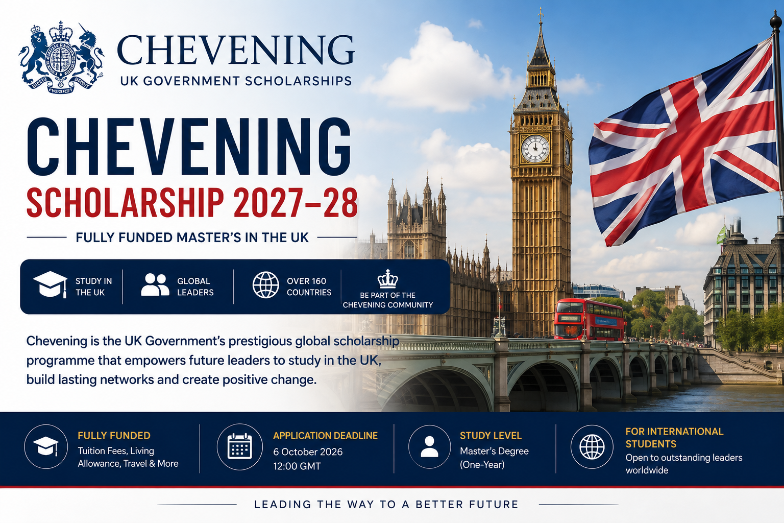 Chevening Scholarship 2027–28: Fully Funded UK Master’s Scholarship for International Students